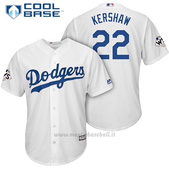Maglia Baseball Uomo Los Angeles Dodgers 2017 World Series Clayton Kershaw Bianco Cool Base